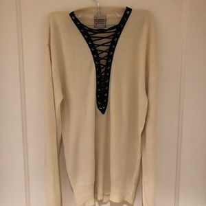 LF creme lace up sweater